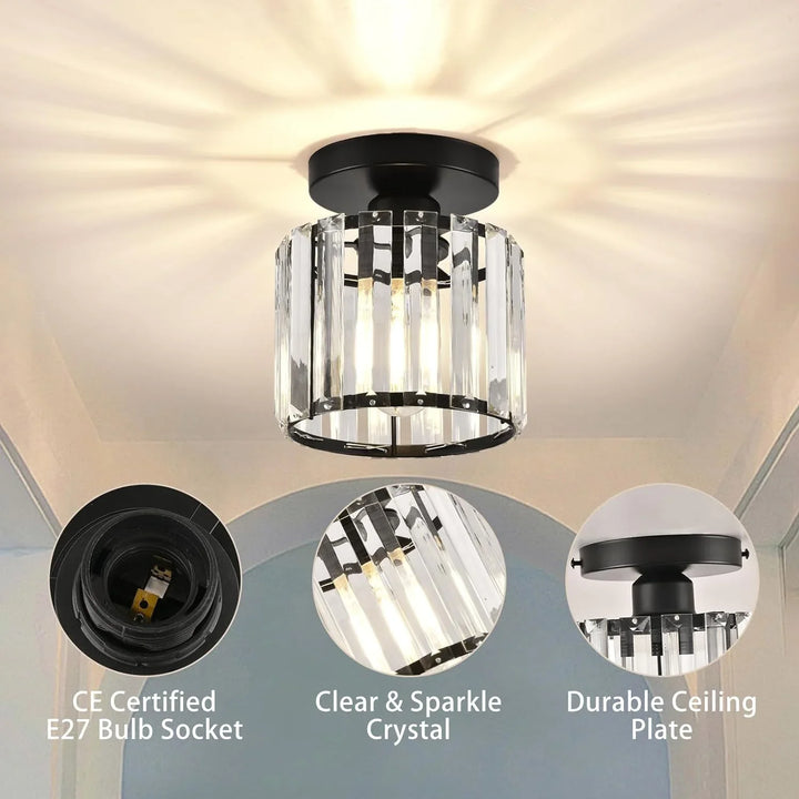 Lisslune | Modern Crystal Ceiling Light with Gold and Black Accents – Stylish Lighting for Your Home