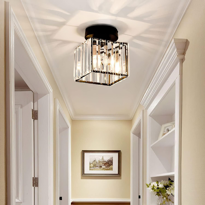 Lisslune | Modern 1-Light Flush Mount Ceiling Light | Black Brass Fixture with Crystal Shade for Hallway & Living Room