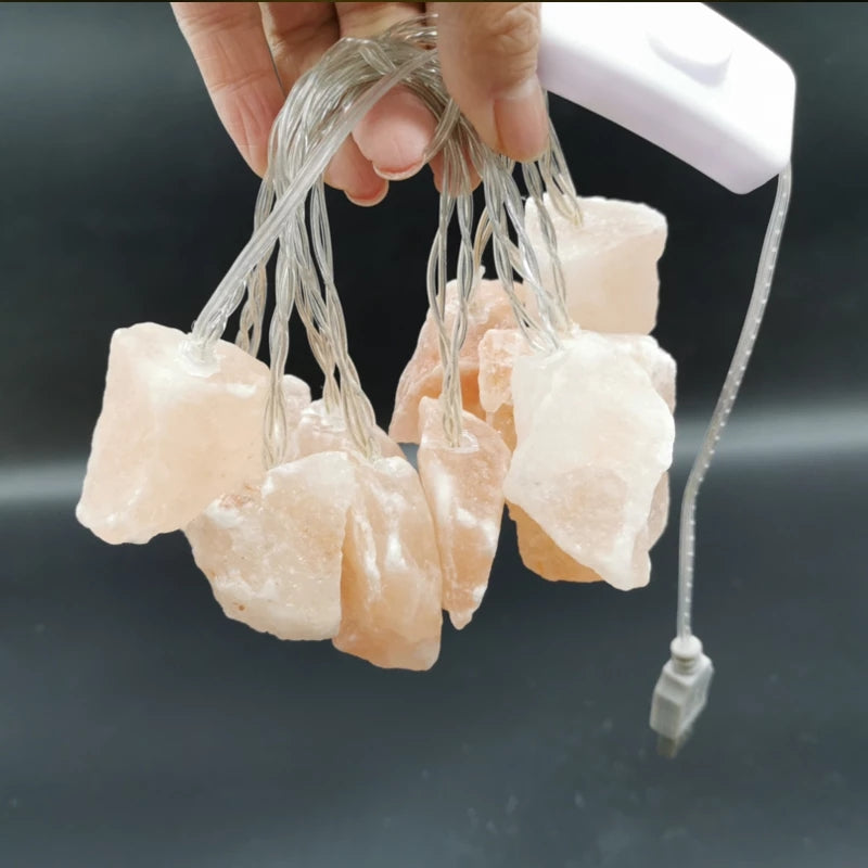 Lisslune | SolaraGleam Himalayan Salt String Lights | Warm Amber Light | Portable Natural Crystal Decoration for Home