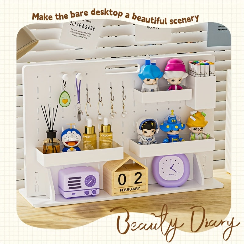 Lisslune | Ein Set aus bohrlosem Nagelbrett-Lagerset (einschließlich Zubehör) Multifunktionaler Desktop-Organizer, geeignet für Schlafsaal, Büroaufbewahrung, einfach zu installieren Hochwertige PVC-Holz-Kunststoff-Platte, praktisches Regal, Loc