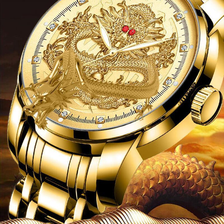 Lisslune | Embossed Golden Dragon Watch