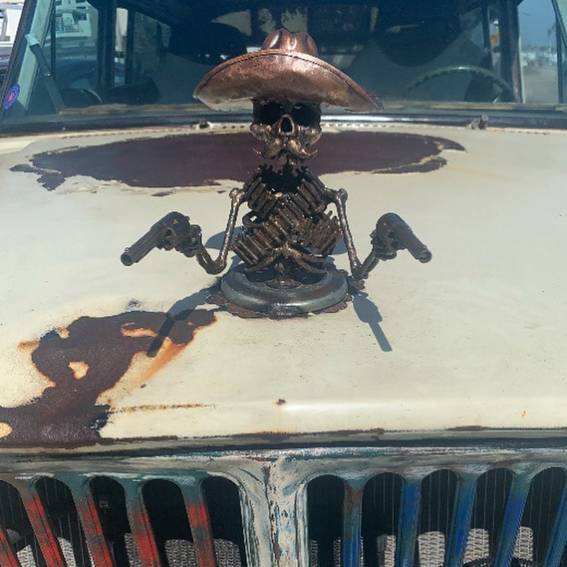 Lisslune | Handmade Cast Cowboy Skull Gunslinger Hood Ornament Sculpture