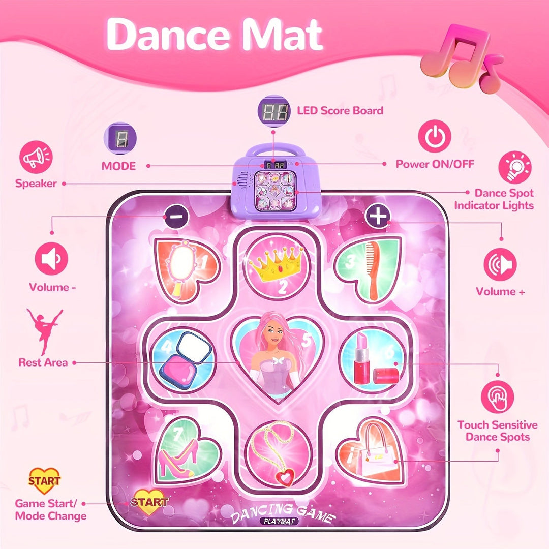 Lisslune | Pink Dance Mat for Children with Scoring Function and Rhythmic Game – Without TV – DanceFun Mat