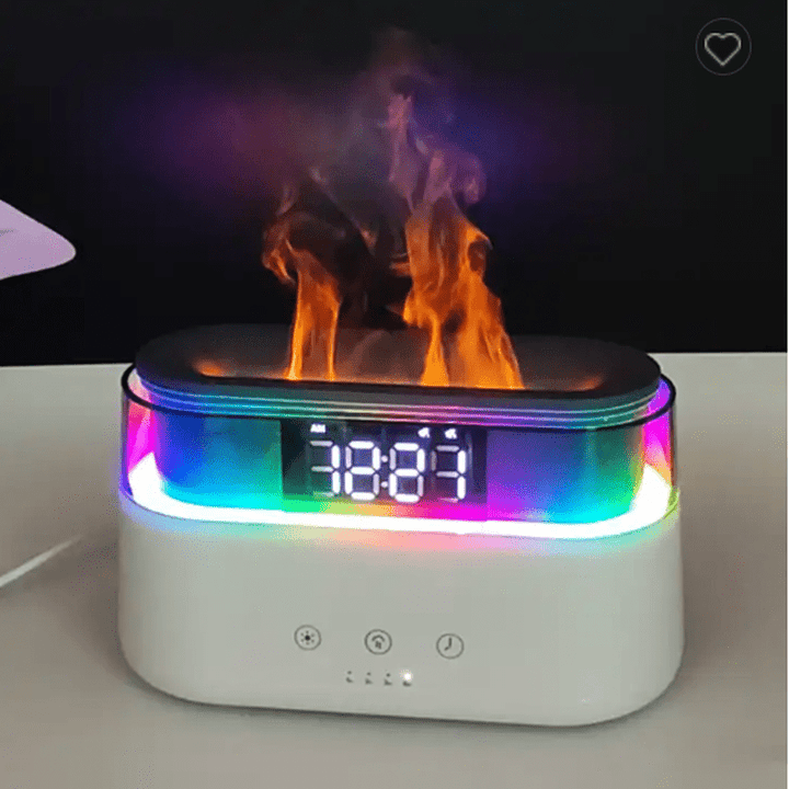 Lisslune | LuxiFire | Aromatic LED Alarm Clock with 7 Colors | Relaxing Flame Diffusion