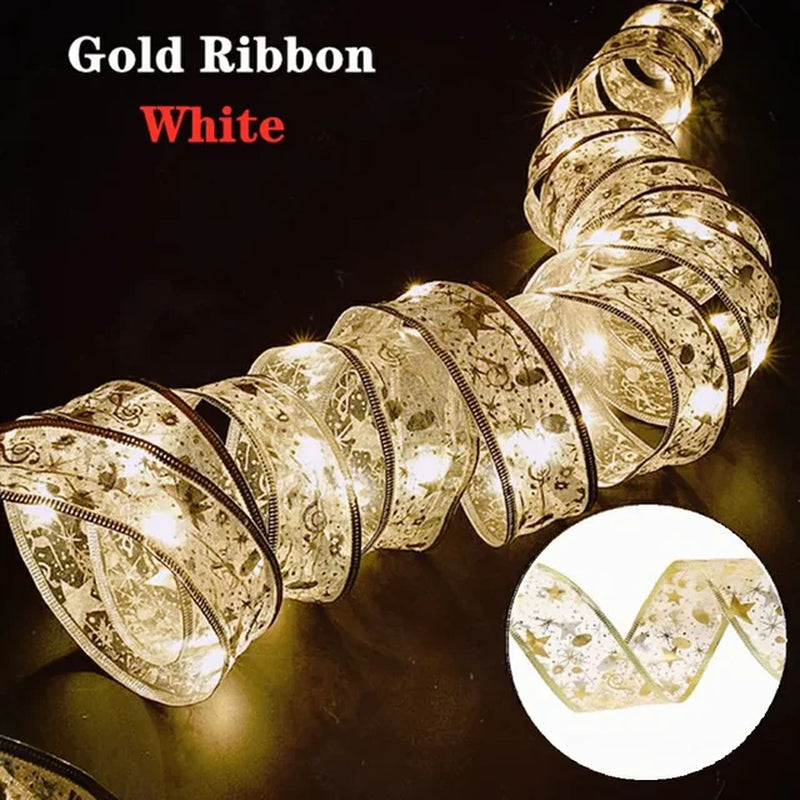 Lisslune | Christmas ribbon fairy lights Christmas decoration DIY bows lights tree ornament for home 2023 Christmas ornament New Year Navidad