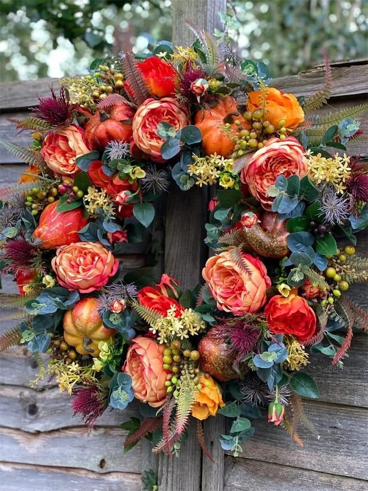 Lisslune | Fall Peony And Pumpkin Wreath - Year Round Wreath