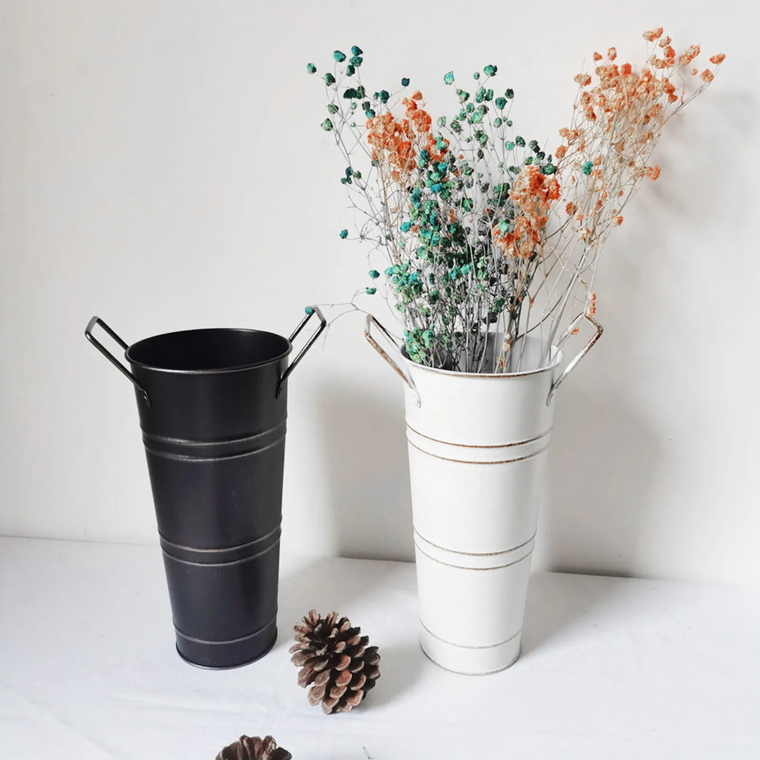 Lisslune | Retro Iron Flower Bucket with Handles – Decorative Metal Flower Pot for Home