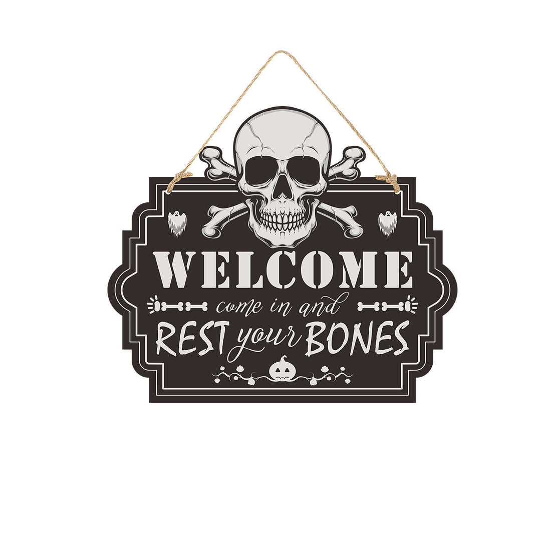 Lisslune | Halloween Door Sign – Wooden Look Plates with Pumpkin, Skull, and Witch Designs