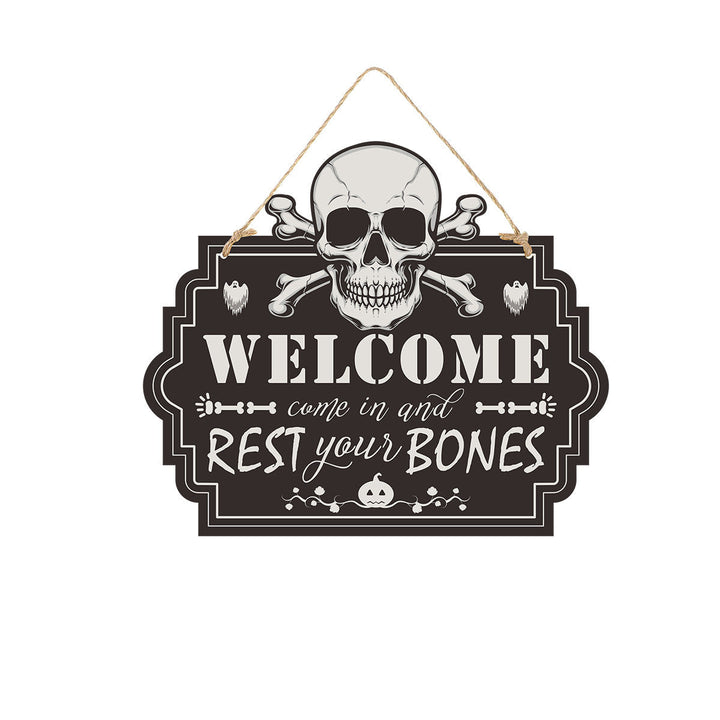 Lisslune | Halloween Door Sign – Wooden Look Plates with Pumpkin, Skull, and Witch Designs