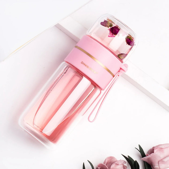 Lisslune | Double-walled glass bottle with tea strainer and infuser