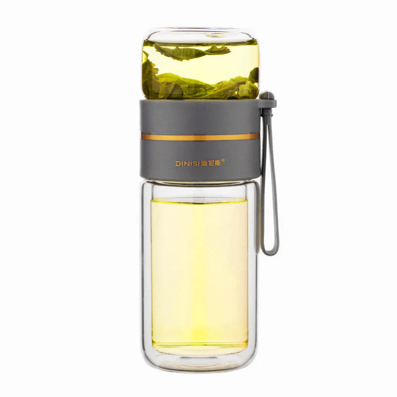 Lisslune | Double-walled glass bottle with tea strainer and infuser