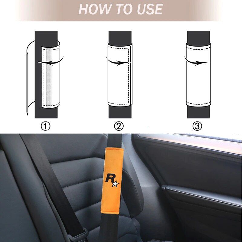 Lisslune | 2pcs yellow car seat belt protectors with GTA Auto 5 design