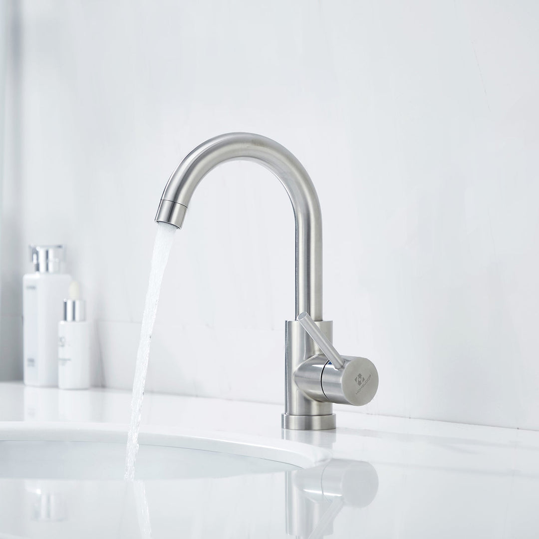 Lisslune | Stainless Steel Low Pressure Basin Mixer Brushed Single Lever Faucet Bathroom