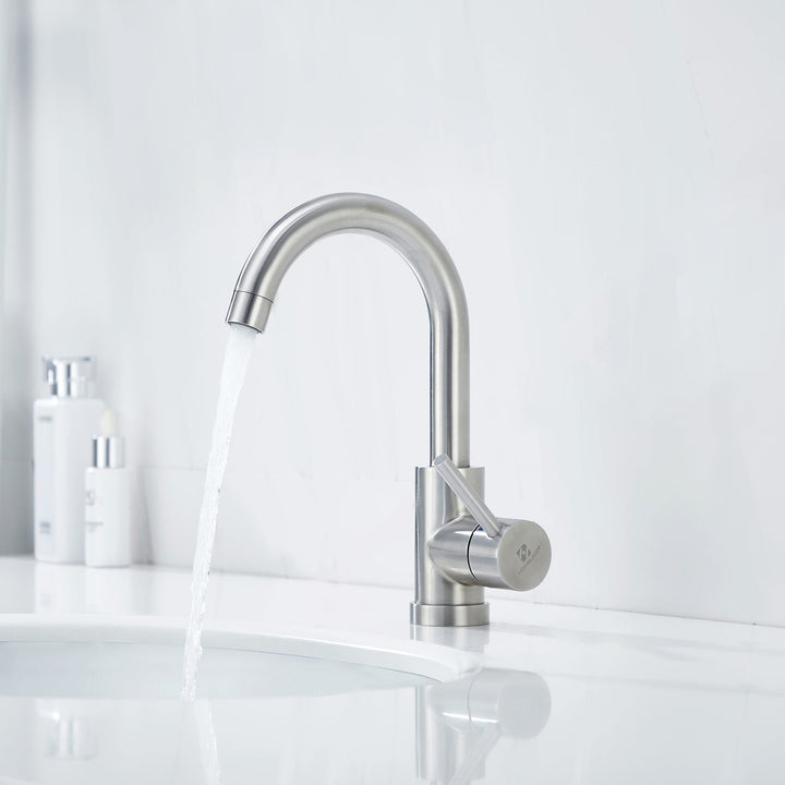 Lisslune | Stainless Steel Low Pressure Basin Mixer Brushed Single Lever Faucet Bathroom