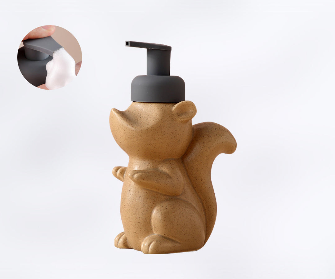 Lisslune | Ceramic Soap Dispenser, Squirrel Foam Pump Bathroom Bottle, Animal Design, Refillable Reusable Lotion Pump for Bathroom Kitchen, 510ml/17.2oz