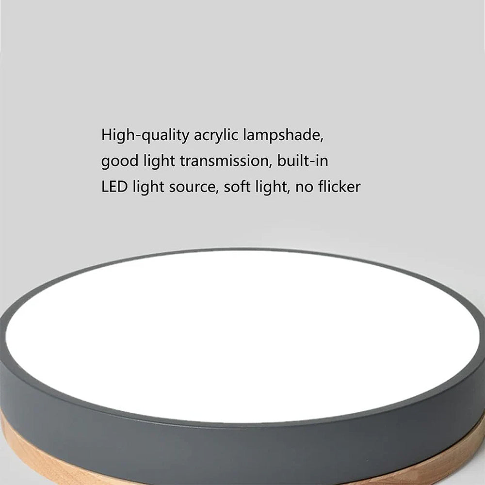 Lisslune | Wooden Round Shape Flush Ceiling Light | LED. Solid Wood & Iron for Living Room. Dining Room & Hallway