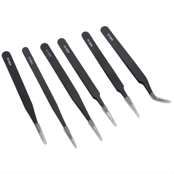 Lisslune | Precision ESD Stainless Steel Tweezer Set - 6 Pieces for Delicate DIY Projects