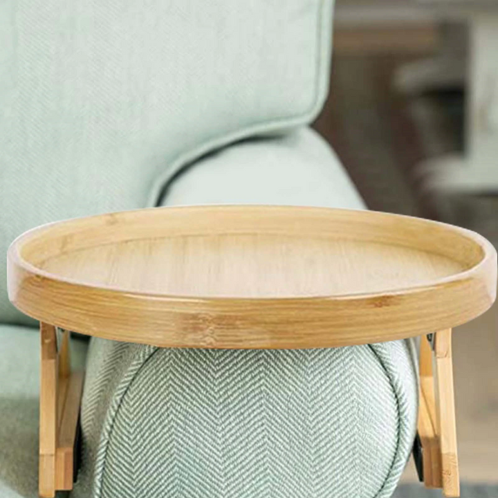 Lisslune | Bamboo Sofa Armrest Clip-On Round Tray