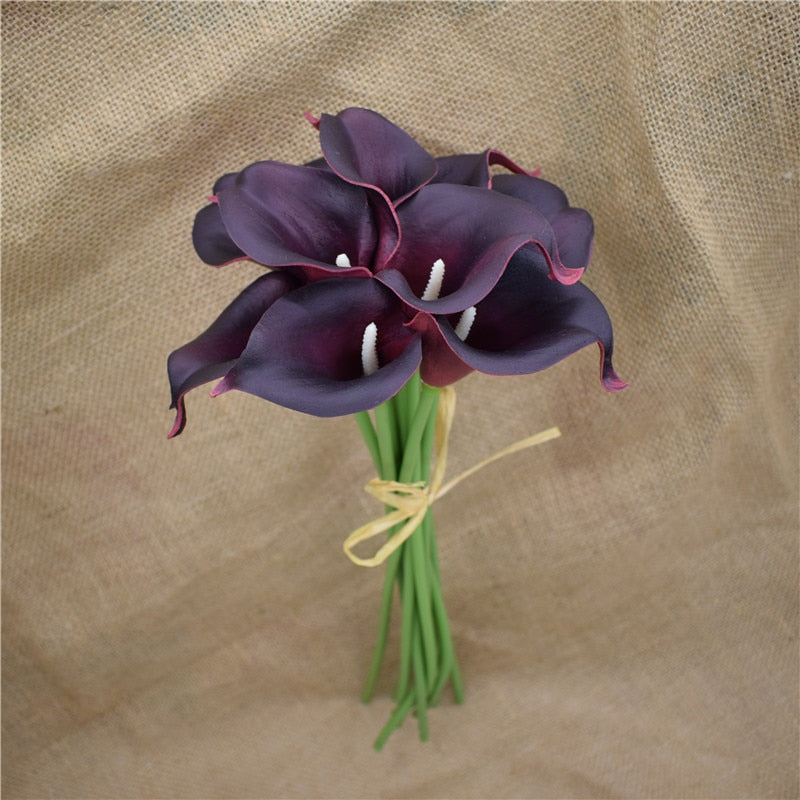 Lisslune | 10 marine blue Calla lily PU Real Touch flowers wedding decoration bouquets table decoration artificial flowers home decor