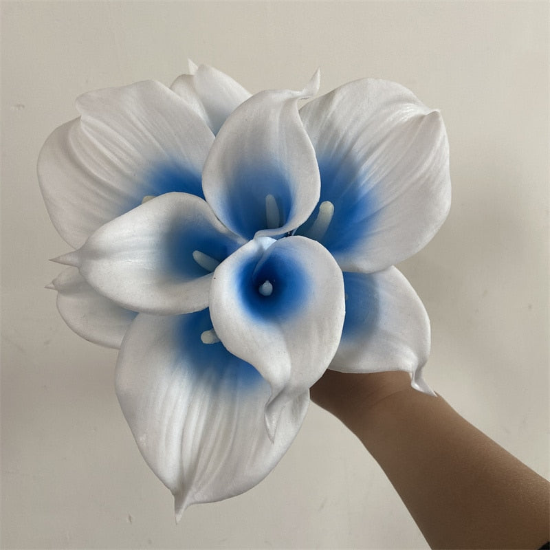 Lisslune | 10 marine blue Calla lily PU Real Touch flowers wedding decoration bouquets table decoration artificial flowers home decor