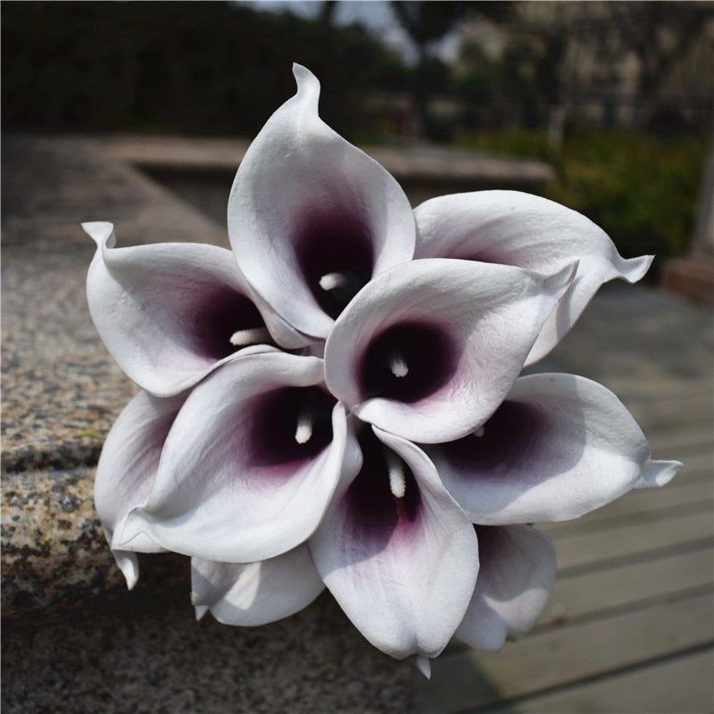 Lisslune | 10 marine blue Calla lily PU Real Touch flowers wedding decoration bouquets table decoration artificial flowers home decor