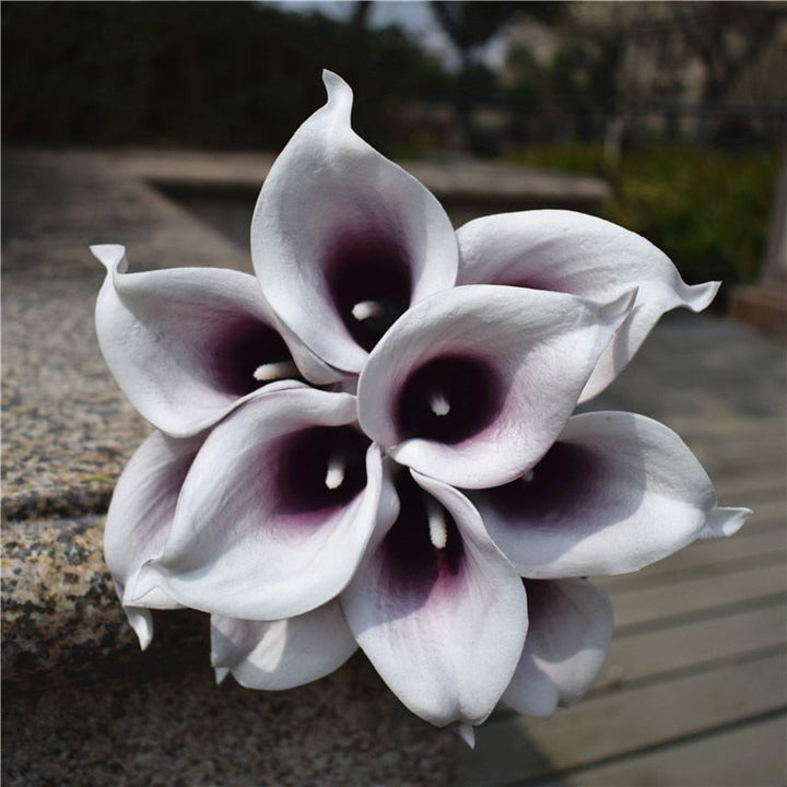 Lisslune | 10 marine blue Calla lily PU Real Touch flowers wedding decoration bouquets table decoration artificial flowers home decor
