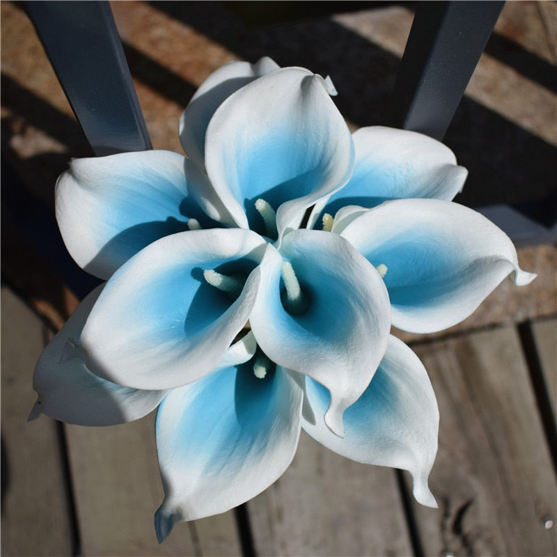 Lisslune | 10 marine blue Calla lily PU Real Touch flowers wedding decoration bouquets table decoration artificial flowers home decor
