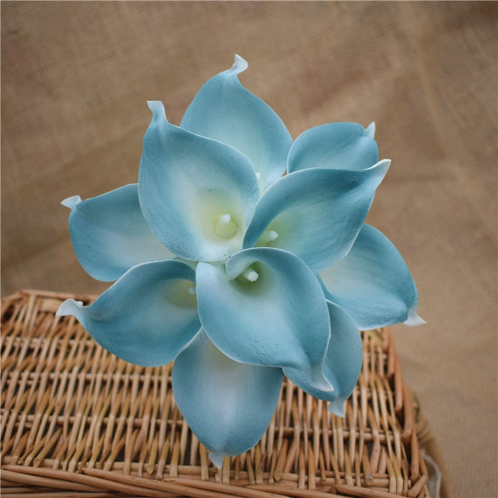 Lisslune | 10 marine blue Calla lily PU Real Touch flowers wedding decoration bouquets table decoration artificial flowers home decor