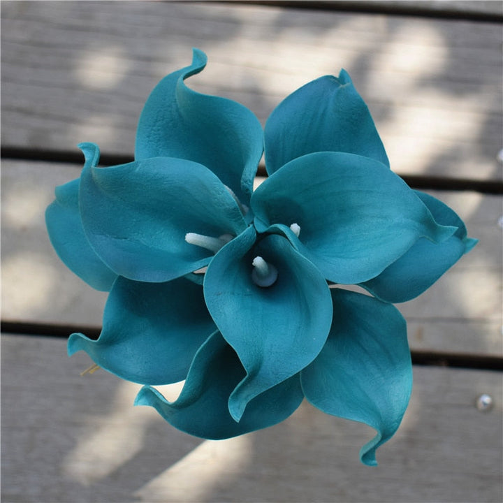 Lisslune | 10 marine blue Calla lily PU Real Touch flowers wedding decoration bouquets table decoration artificial flowers home decor