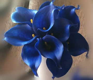 Lisslune | 10 marine blue Calla lily PU Real Touch flowers wedding decoration bouquets table decoration artificial flowers home decor