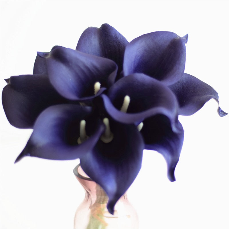 Lisslune | 10 marine blue Calla lily PU Real Touch flowers wedding decoration bouquets table decoration artificial flowers home decor