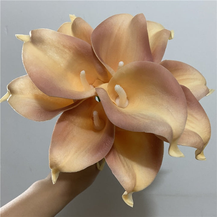 Lisslune | 10 marine blue Calla lily PU Real Touch flowers wedding decoration bouquets table decoration artificial flowers home decor