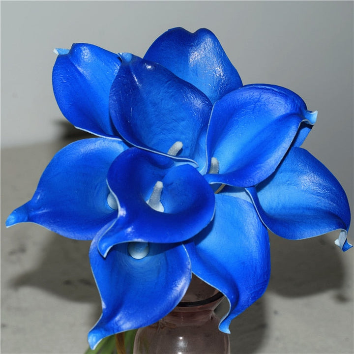 Lisslune | 10 marine blue Calla lily PU Real Touch flowers wedding decoration bouquets table decoration artificial flowers home decor