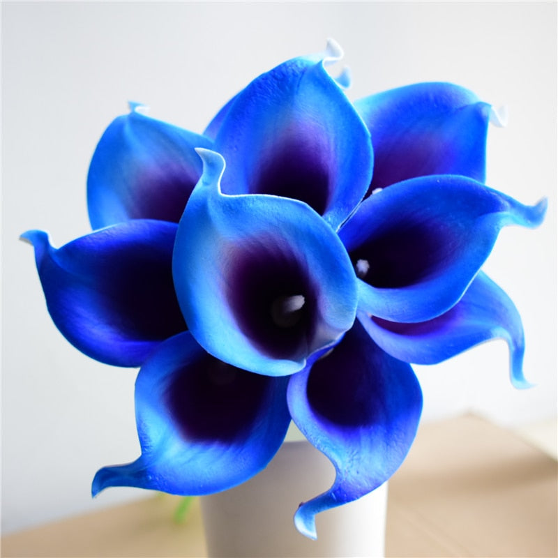 Lisslune | 10 marine blue Calla lily PU Real Touch flowers wedding decoration bouquets table decoration artificial flowers home decor