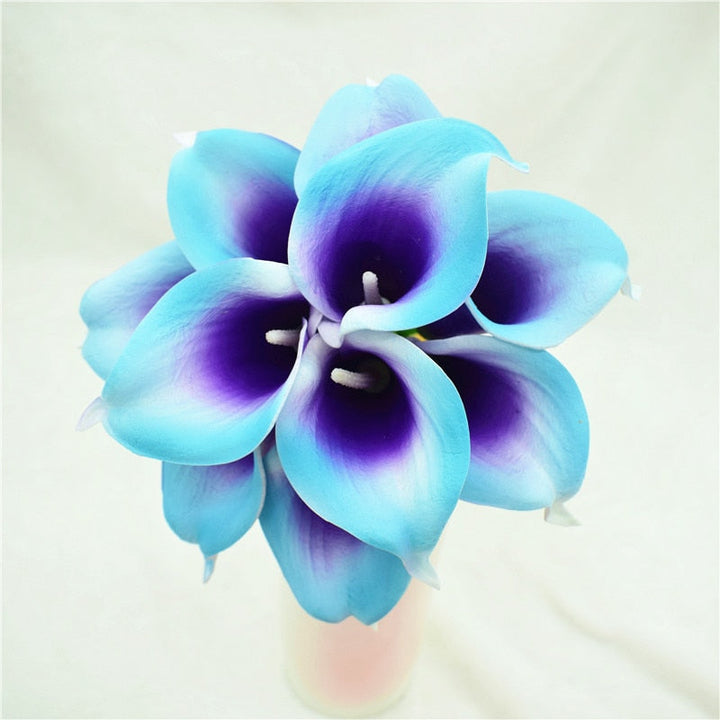 Lisslune | 10 marine blue Calla lily PU Real Touch flowers wedding decoration bouquets table decoration artificial flowers home decor