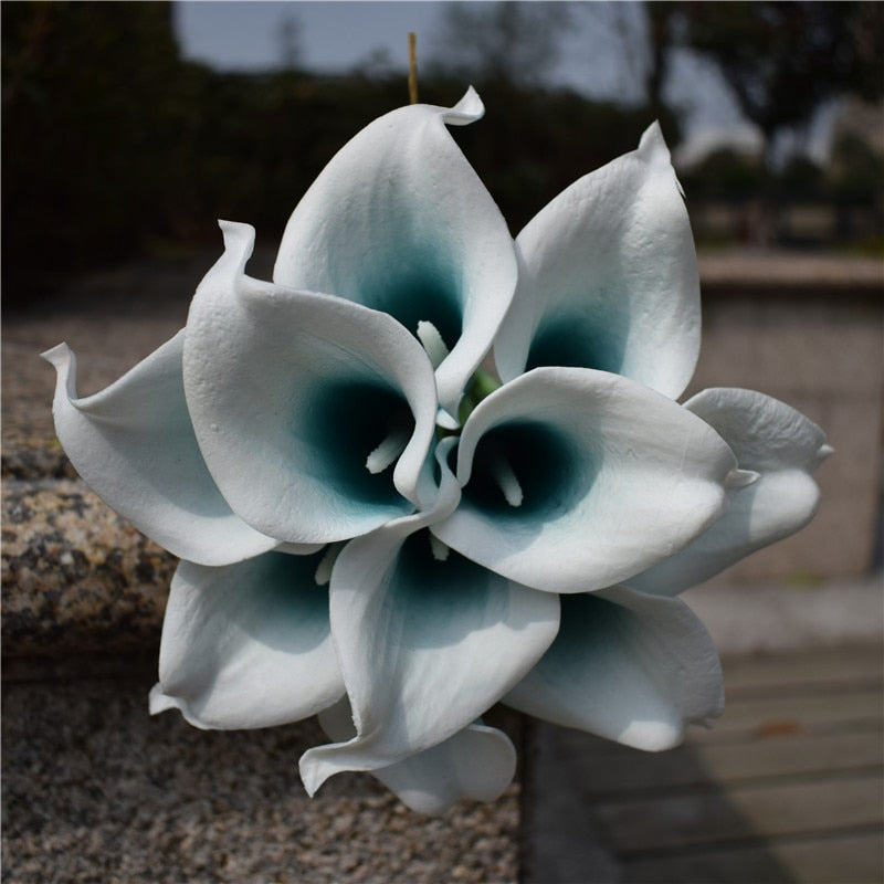 Lisslune | 10 marine blue Calla lily PU Real Touch flowers wedding decoration bouquets table decoration artificial flowers home decor