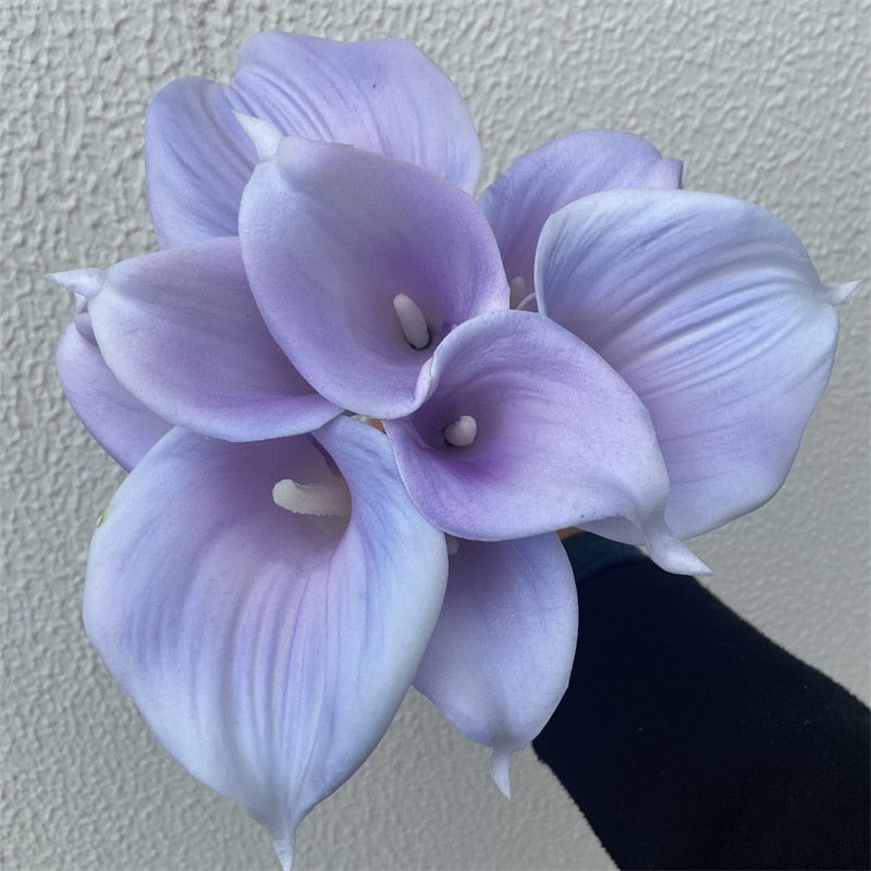 Lisslune | 10 marine blue Calla lily PU Real Touch flowers wedding decoration bouquets table decoration artificial flowers home decor