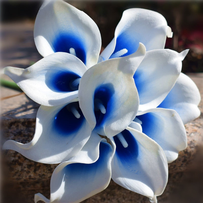 Lisslune | 10 marine blue Calla lily PU Real Touch flowers wedding decoration bouquets table decoration artificial flowers home decor