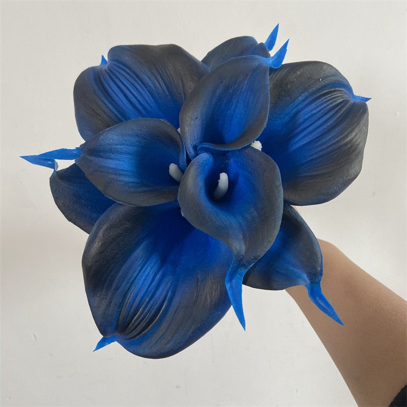 Lisslune | 10 marine blue Calla lily PU Real Touch flowers wedding decoration bouquets table decoration artificial flowers home decor