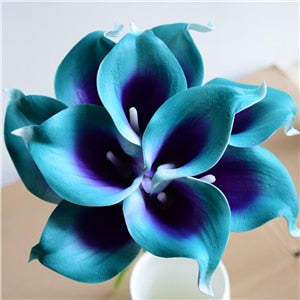 Lisslune | 10 marine blue Calla lily PU Real Touch flowers wedding decoration bouquets table decoration artificial flowers home decor