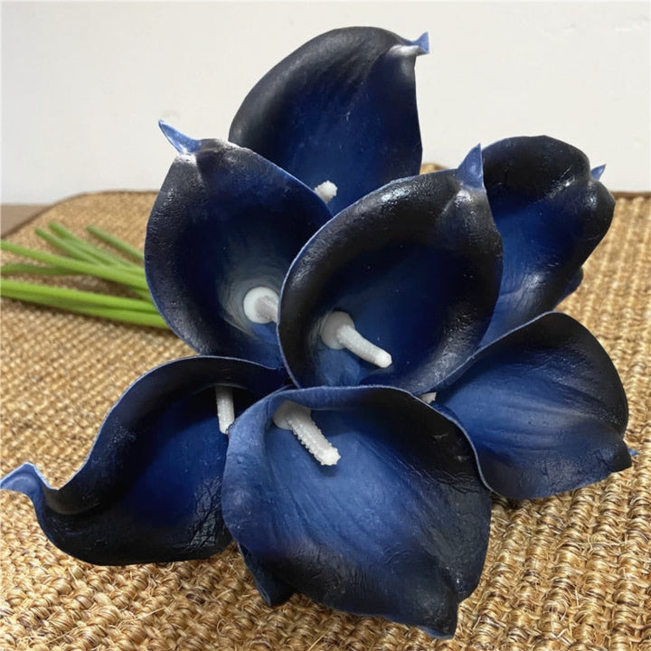 Lisslune | 10 marine blue Calla lily PU Real Touch flowers wedding decoration bouquets table decoration artificial flowers home decor