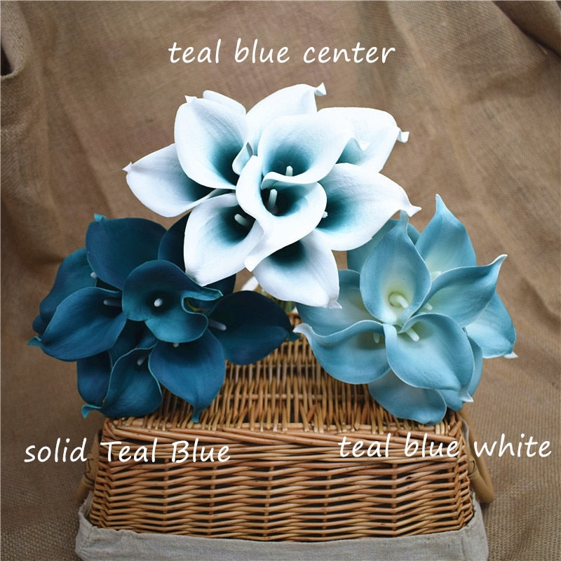 Lisslune | 10 marine blue Calla lily PU Real Touch flowers wedding decoration bouquets table decoration artificial flowers home decor