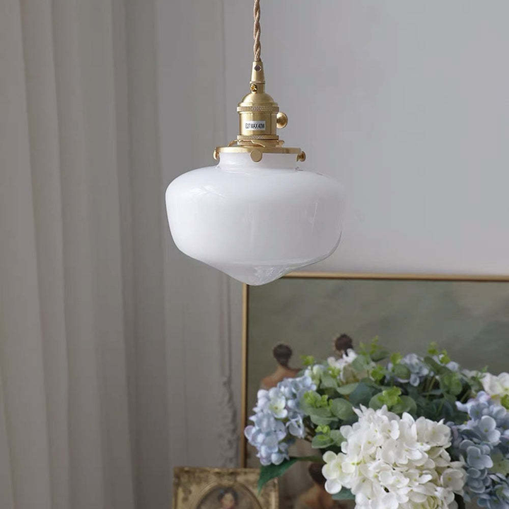Lisslune | Vintage Brass Lantern Glass Pendant Light