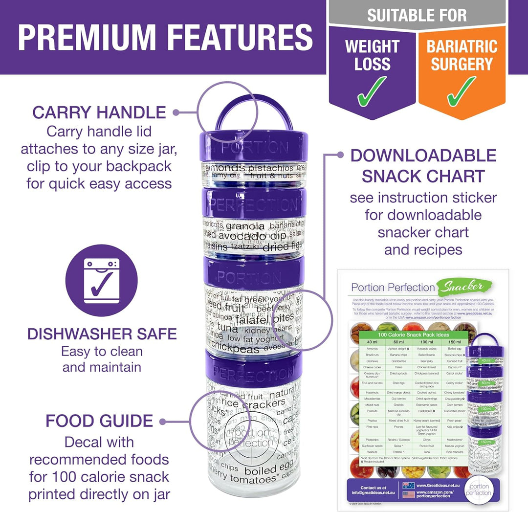 Lisslune | 100-Calorie Snack Portion Control Containers - Stackable Set