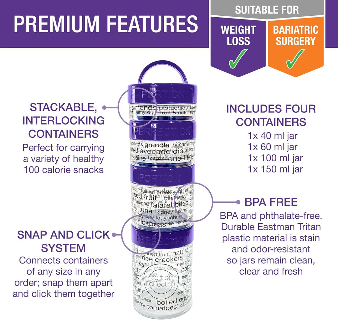 Lisslune | 100-Calorie Snack Portion Control Containers - Stackable Set