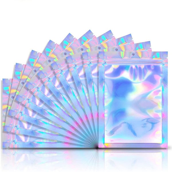 Lisslune | 100-Pack: Resealable holographic foil bags