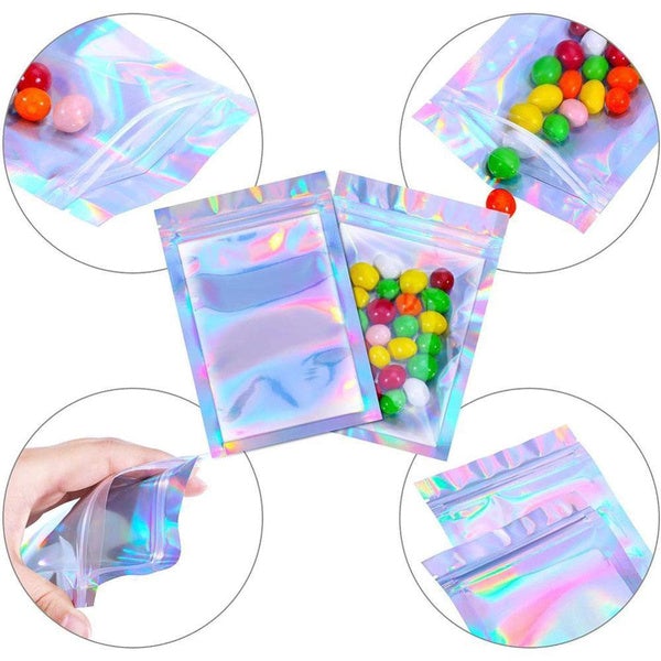 Lisslune | 100-Pack: Resealable holographic foil bags