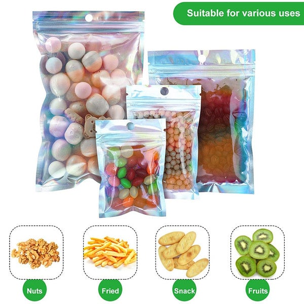Lisslune | 100-Pack: Resealable holographic foil bags