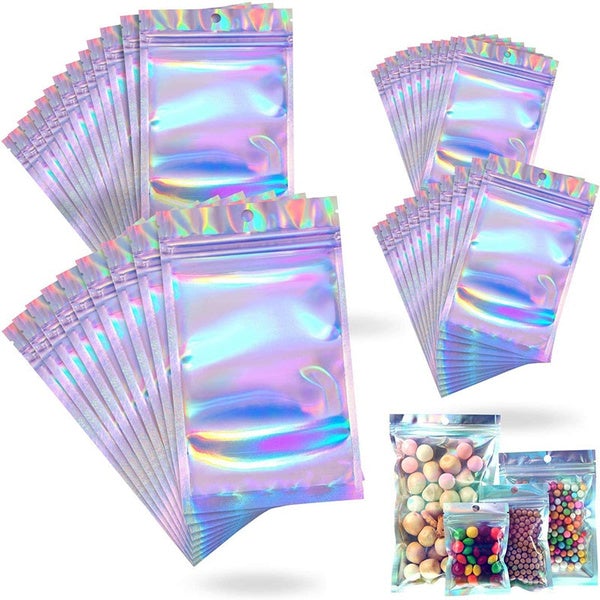Lisslune | 100-Pack: Resealable holographic foil bags