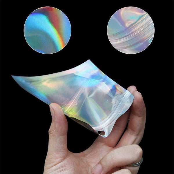 Lisslune | 100-Pack: Resealable holographic foil bags